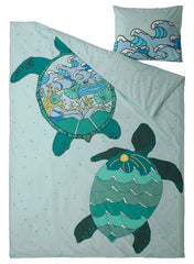 Duvet Cover And Pillowcase Turtle Pattern Turquoise 150x200cm And 50x80cm