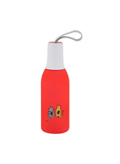 Cats Pattern Glass Water Bottle 650 Ml Red And White