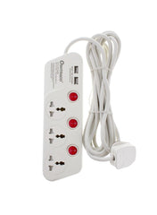 Oshtraco 3-Way Extension Cord With Dual USB Ports 4m