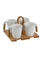 Porcelain Tea Set With Bamboo Stand And Coaster
