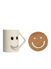 Smiley Pattern Ceramic Mug And Coaster Set 200Ml 2Pcs